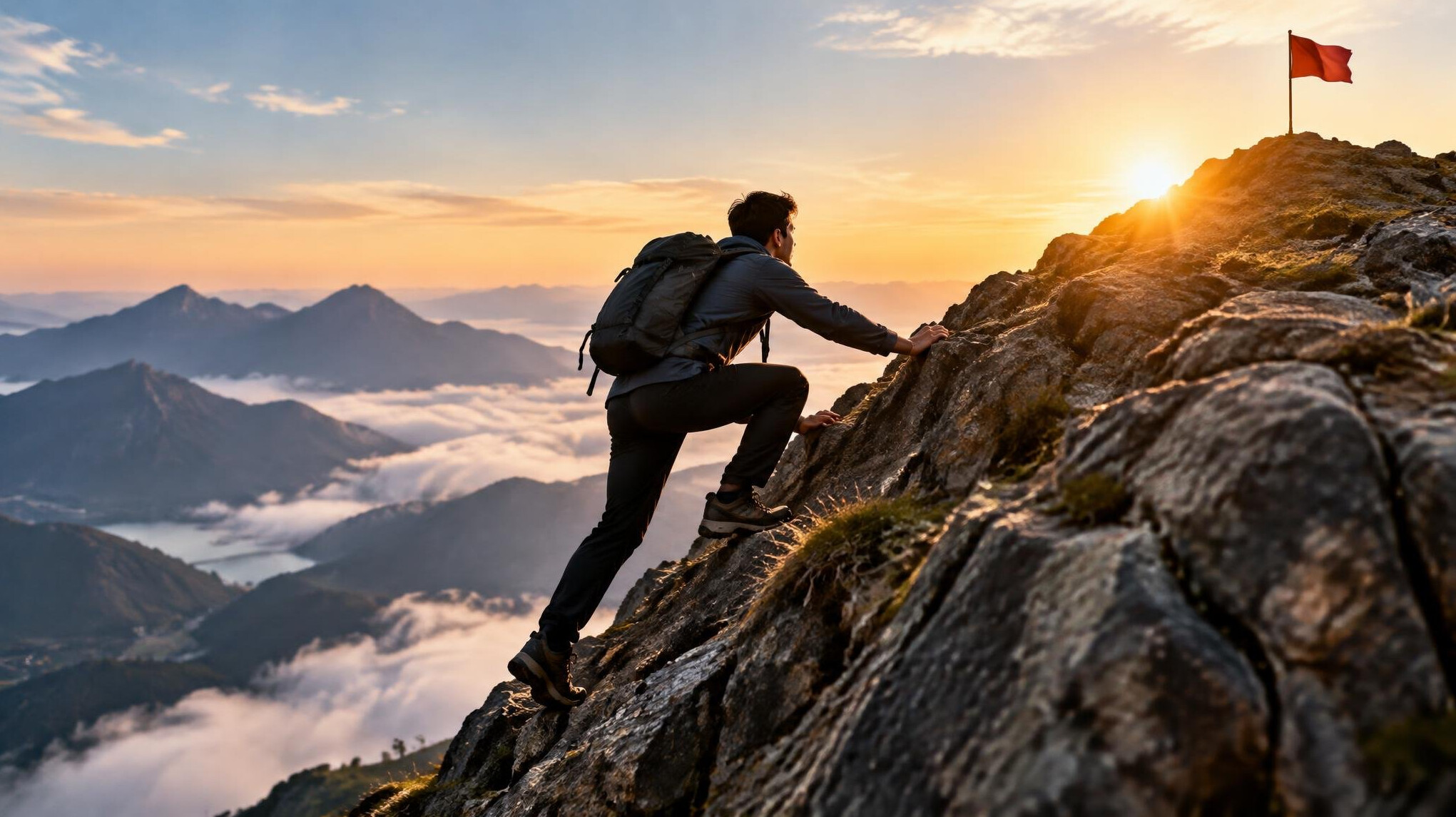 person climbing mountain obstacle