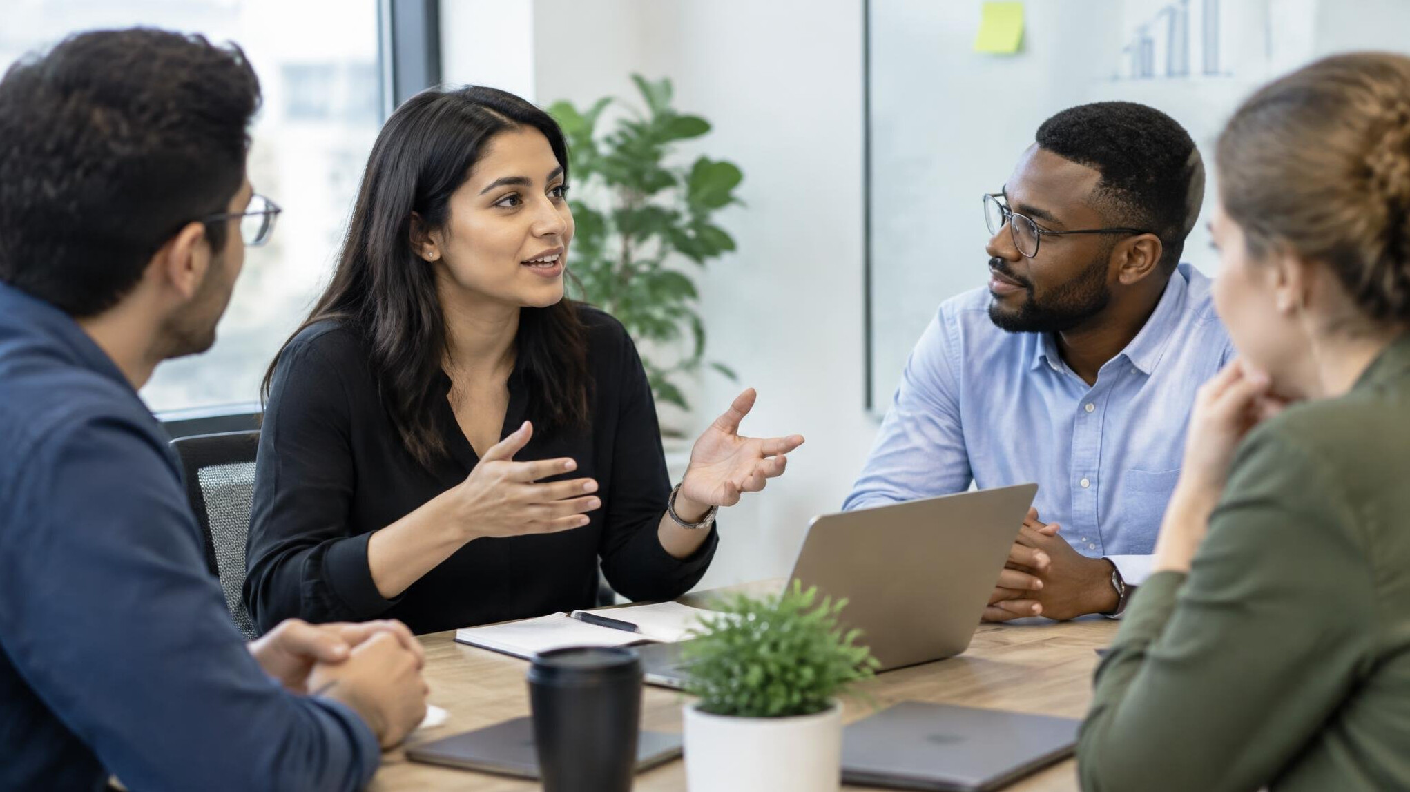 person speaking in meeting