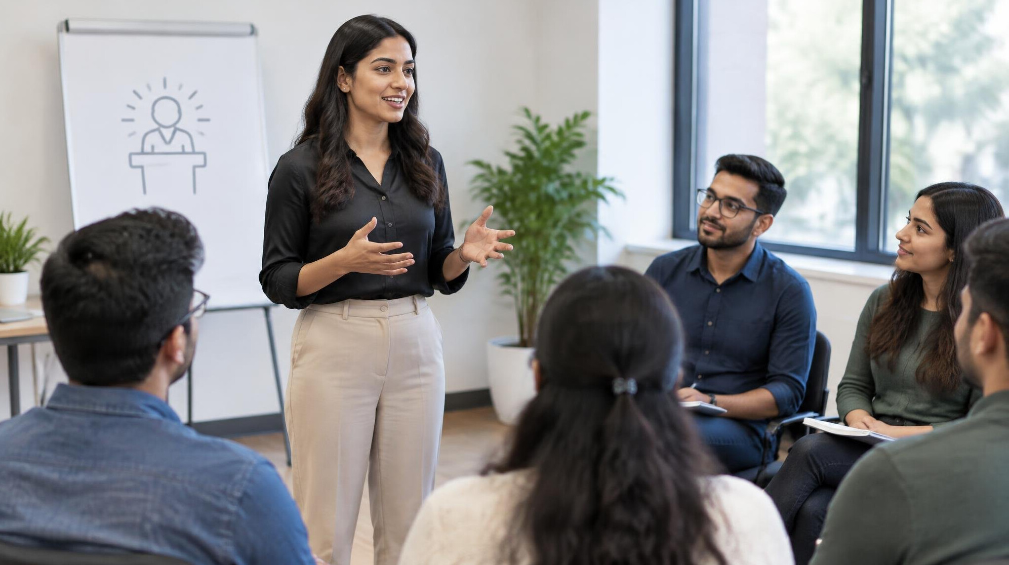 person speaking confidently in workshop