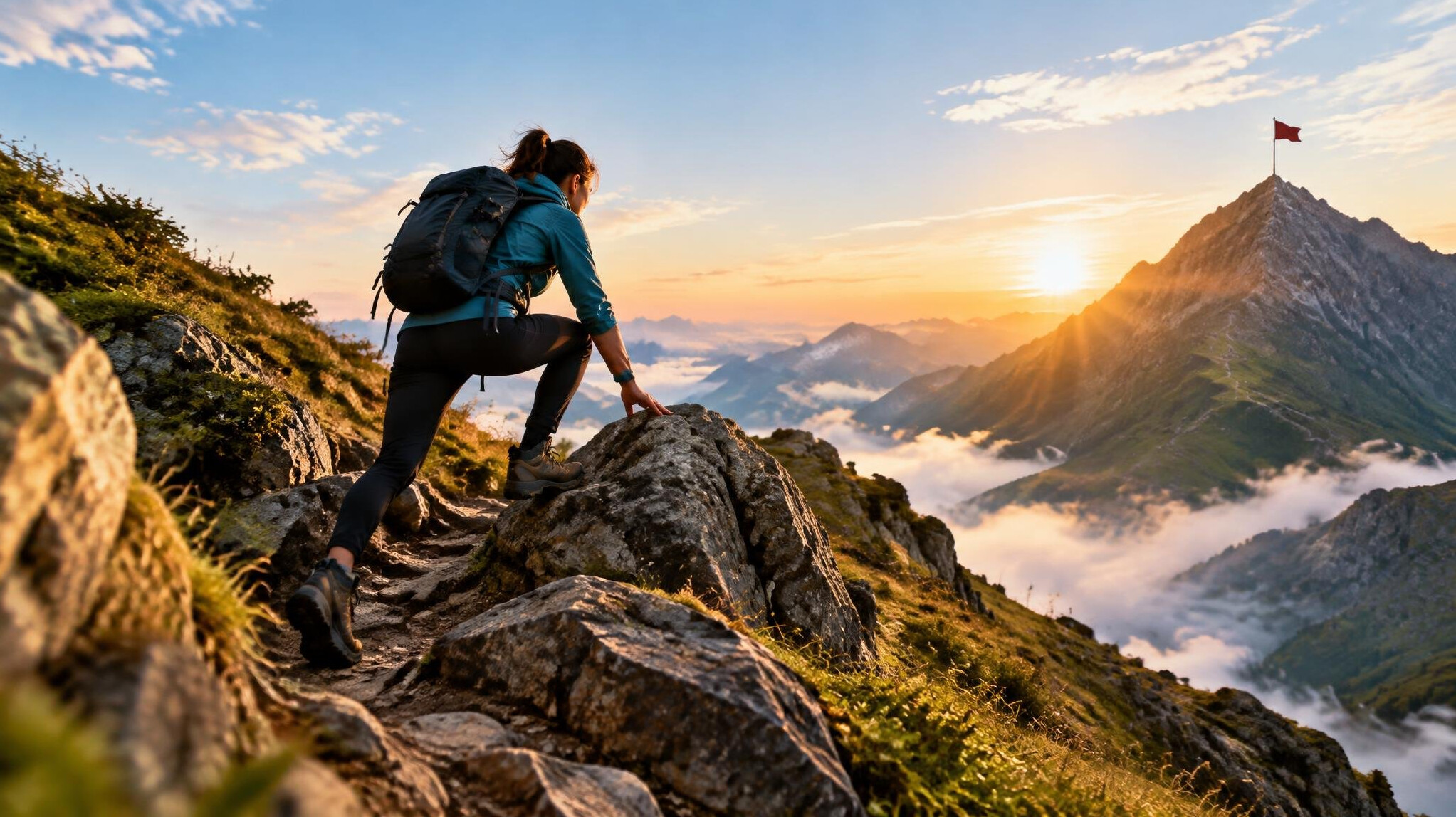 individual hiking in mountains