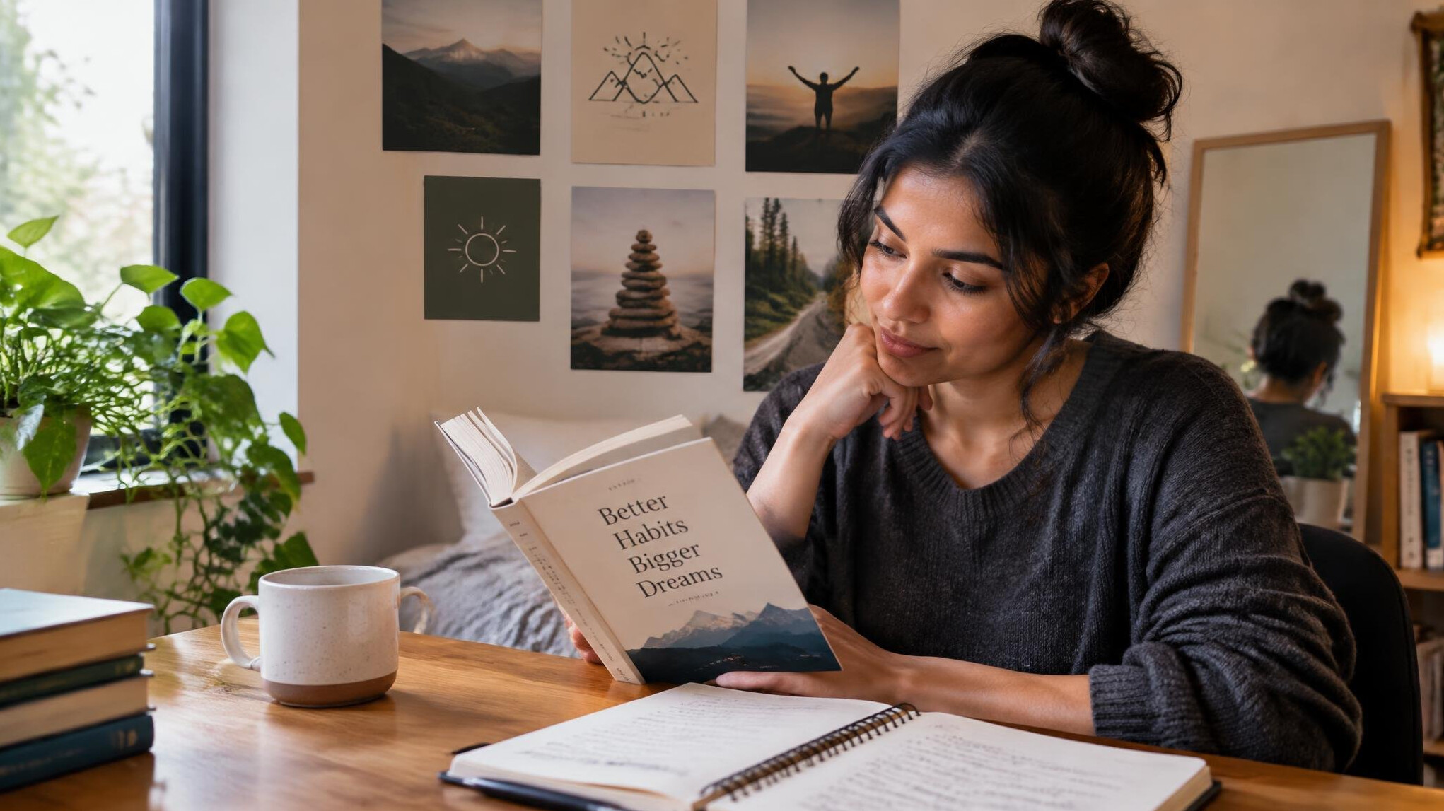 person reading self help book